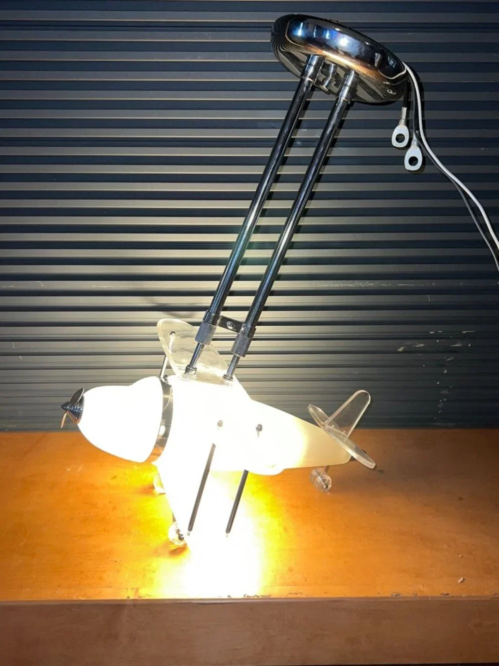 Vintage Airplane Ceiling‎ Pendant Light Fixture Frosted Glass Chrome Accents